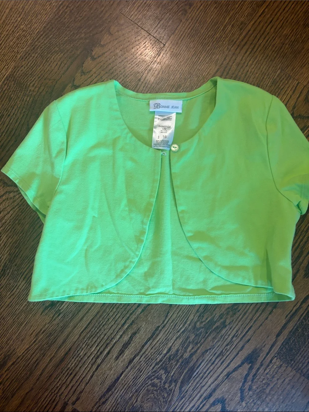 Bonnie Jean Neon Lime Short Sleeve Bolero Jacket